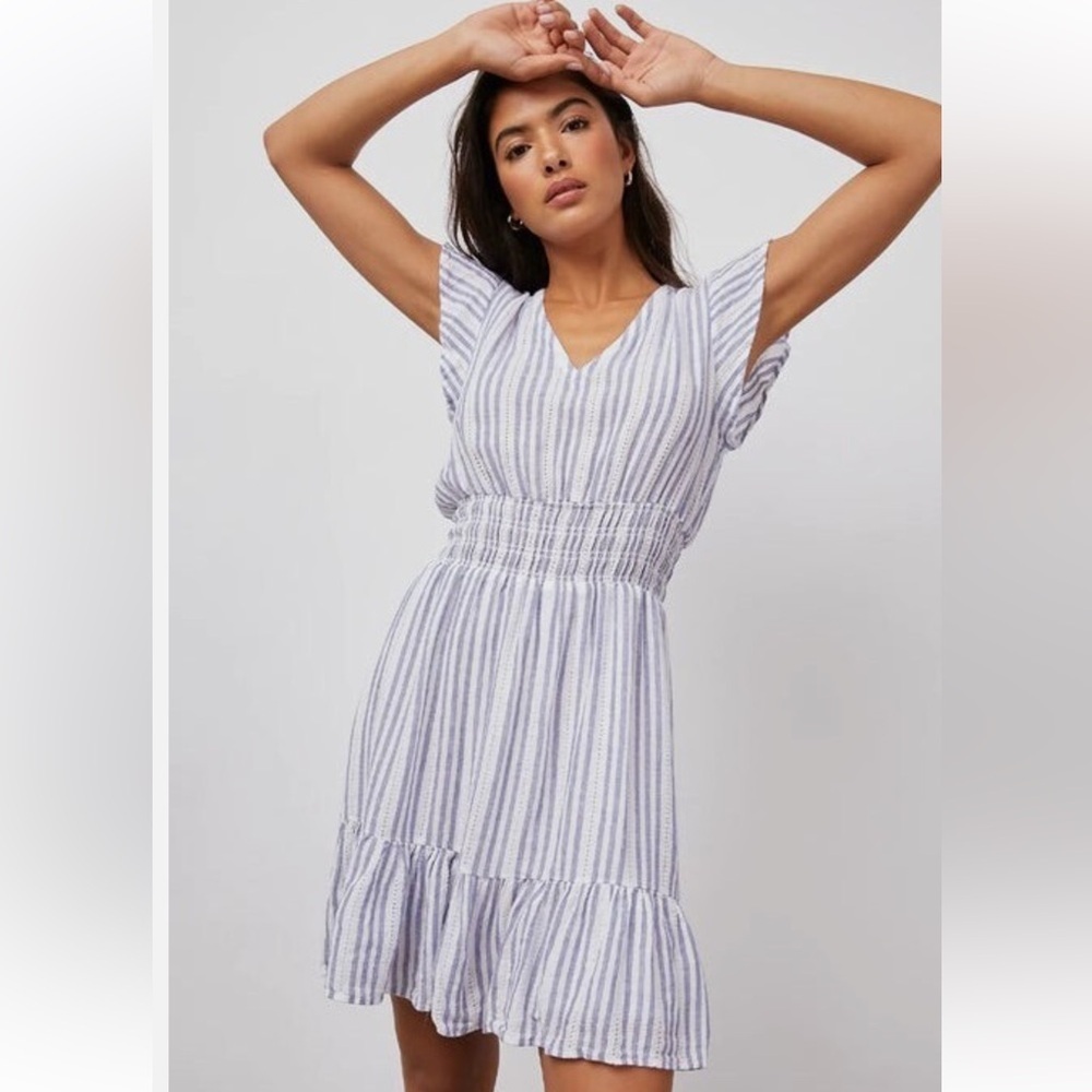 Rails White and Blue Midi Sundress with Flutter Sleeves